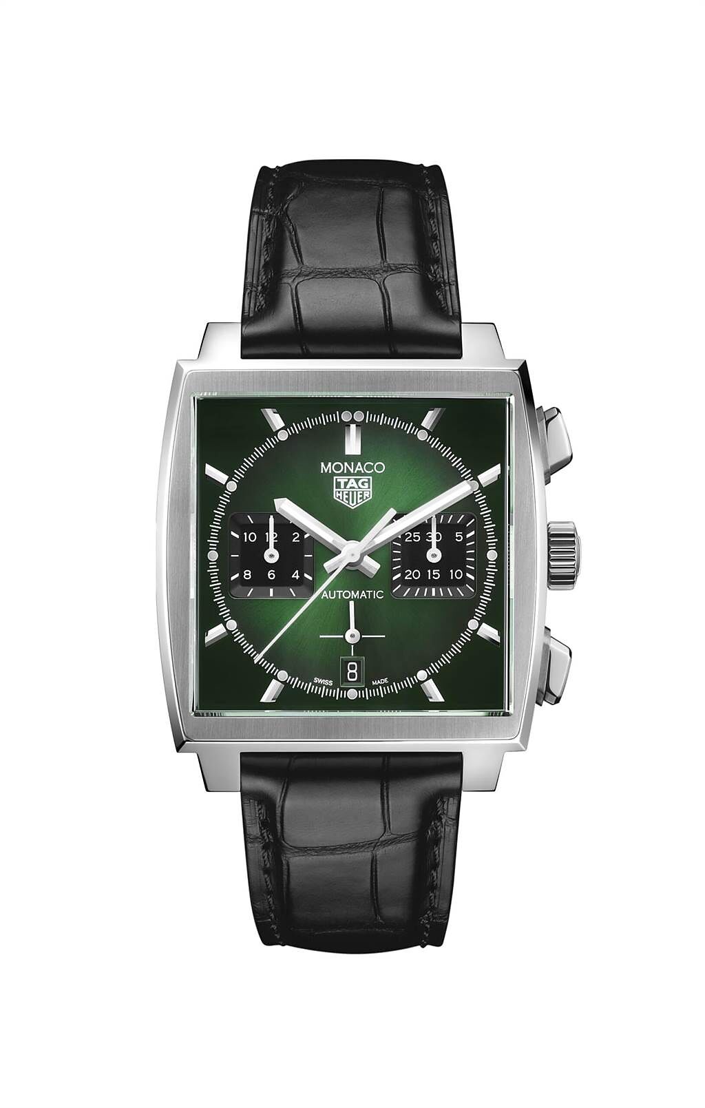 泰格豪雅Monaco綠面自動腕表，21萬8700元 。（TAG Heuer提供）
