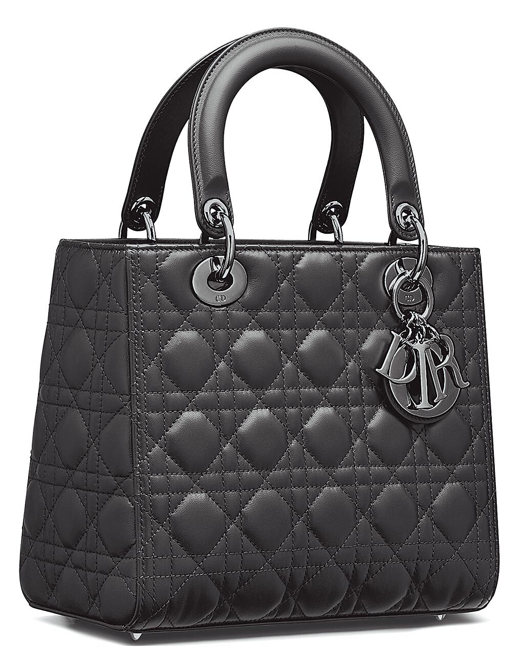 Lady Dior黑色鉚釘金屬小羊皮中型提包，15萬元。（Dior提供）