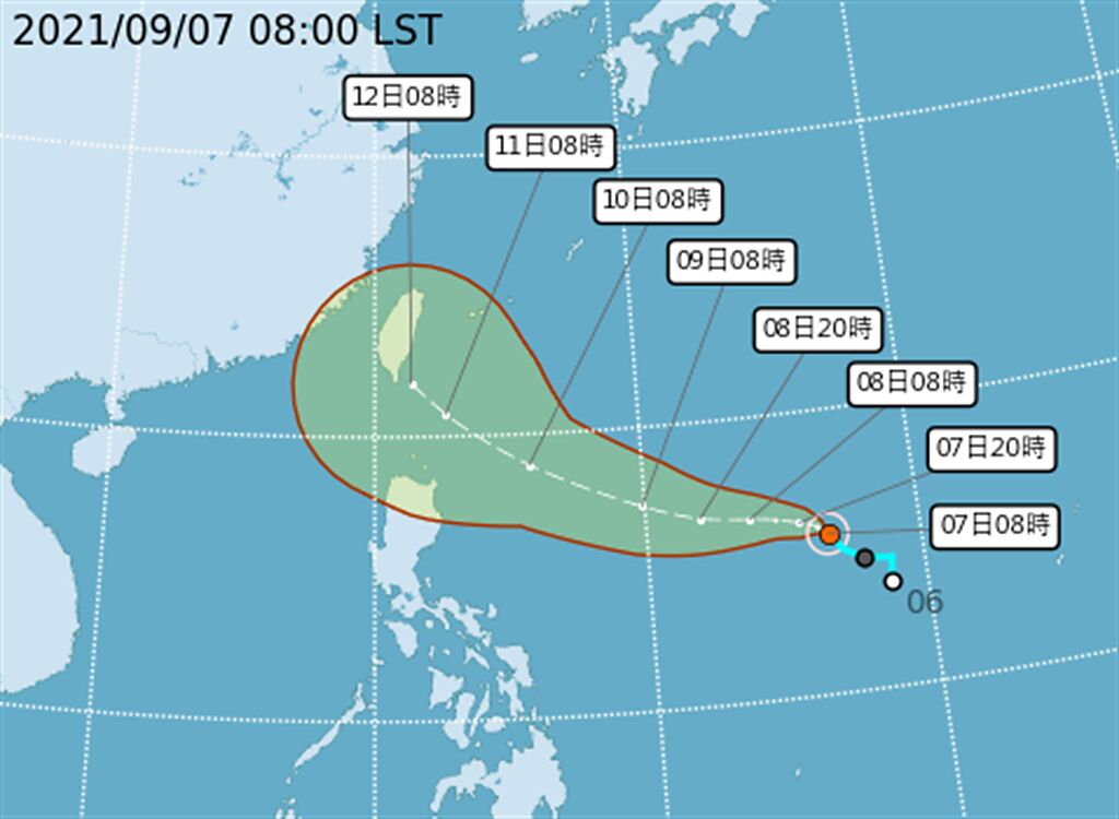 第14號颱風「璨樹」生成，預計將朝台灣東方海面至巴士海峽接近。(翻攝自氣象局)