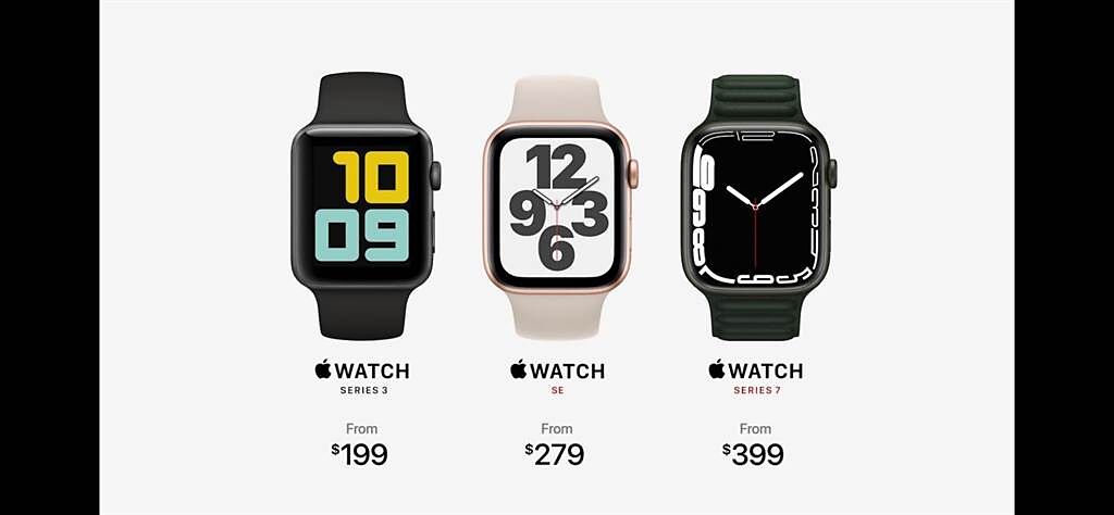 全新的Apple Watch Series 7定價為399美金起、台幣約1萬1030元，預計秋末開始發售。（翻攝直播畫面）