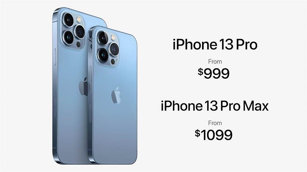 全新Phone 13 Pro定價3萬2900元起、iPhone 13 Pro Max為3萬6900元起，17日晚上8點在台開放預訂、24日起正式販售。（翻攝直播畫面）