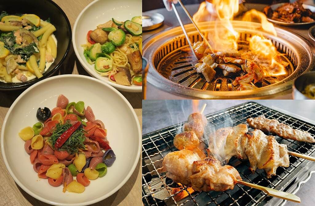 種類豐富且口味多樣化的日韓料理是不少人的最愛，BEPPIN PASTA、屋莎鬆餅屋、新村站著吃烤肉、台北鳥喜均推出新品料理。（圖／楊婕安攝、品牌提供）