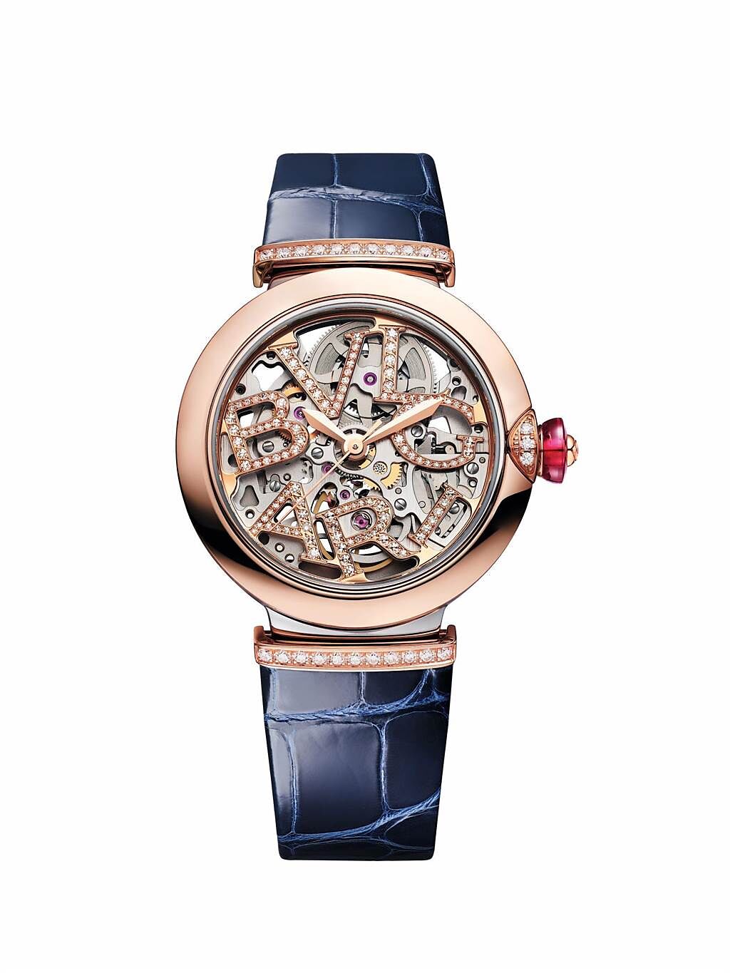 寶格麗LVCEA SKELETON鏤空鑲鑽腕表，約36萬1800元。（BVLGARI提供）