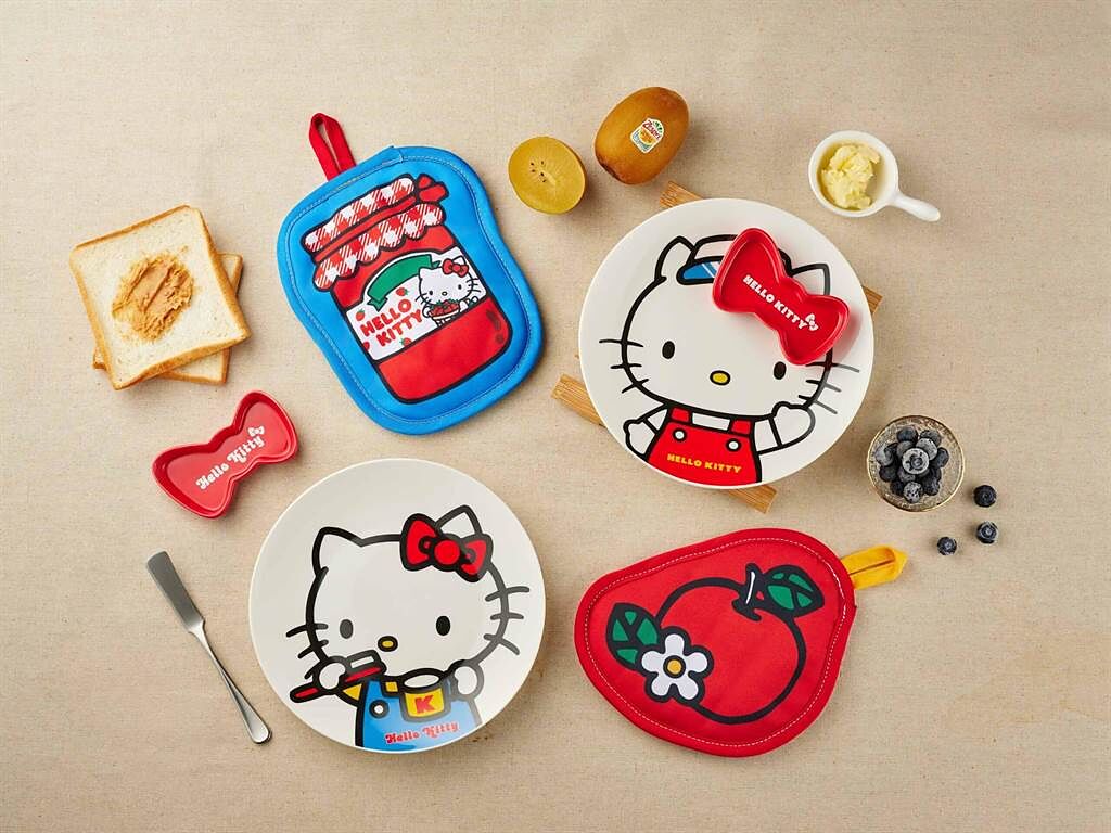 Hello Kitty造型盤碟兩件組-哈囉款/刷牙款，盤子與蝴蝶結的碟子設計，可愛又實用，10月15日開放換購，市價650元，任一款6積分＋129元或2積分＋169元。（全聯提供）