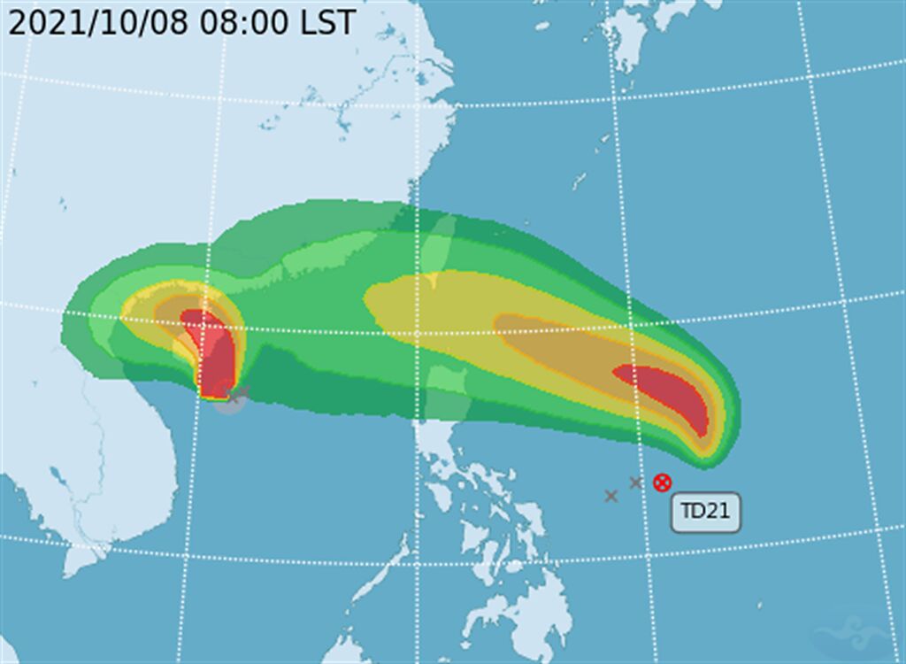 菲律賓東方海面的熱低壓持續發展，預計今晚或明天增強為圓規颱風。（圖／翻攝自氣象局）