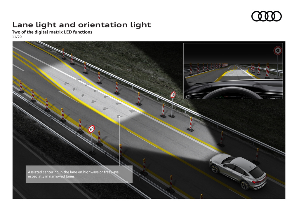 智慧頭燈發展已久，在豪華品牌更已發展出具有AR擴充實境概念的應用，能將指示藉由頭燈投射在路面。（圖／Audi提供）