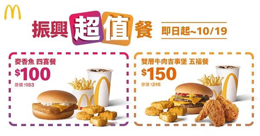 麥當勞推出期間限定「振興超值餐」，最高現省76元。（麥當勞提供）