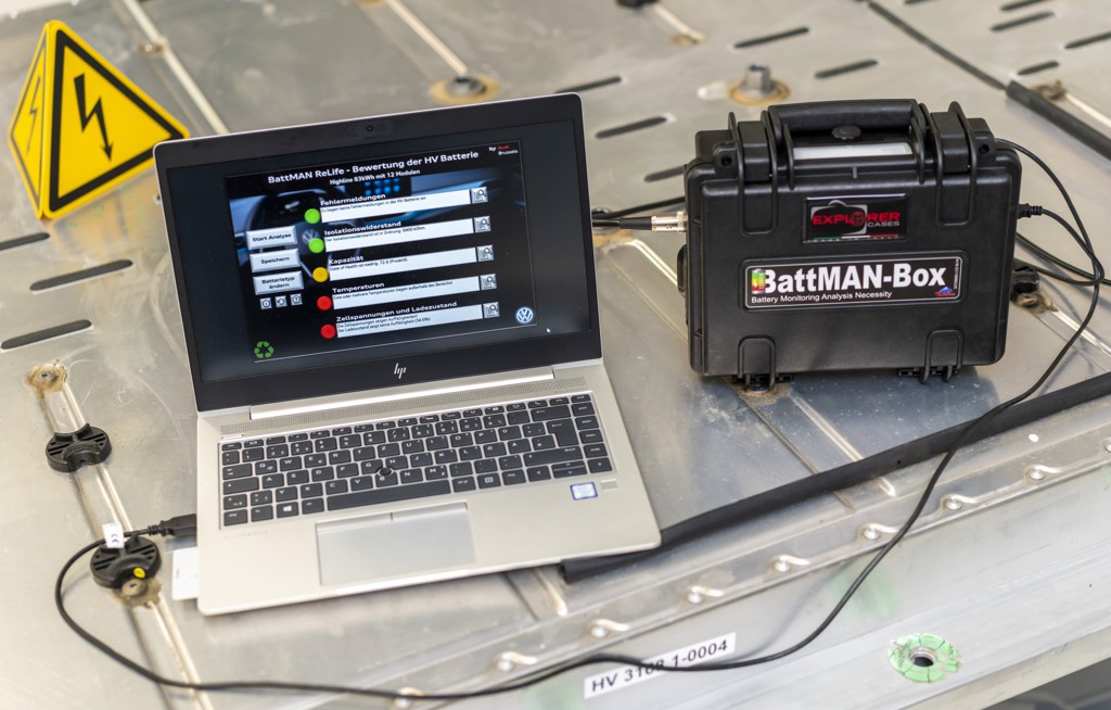 BattMAN ReLife 透過高效分析評估，可於幾分鐘內診斷電動車電池的健康程度，以利進一步分類運用，極大化使用效益。（圖／Audi提供）