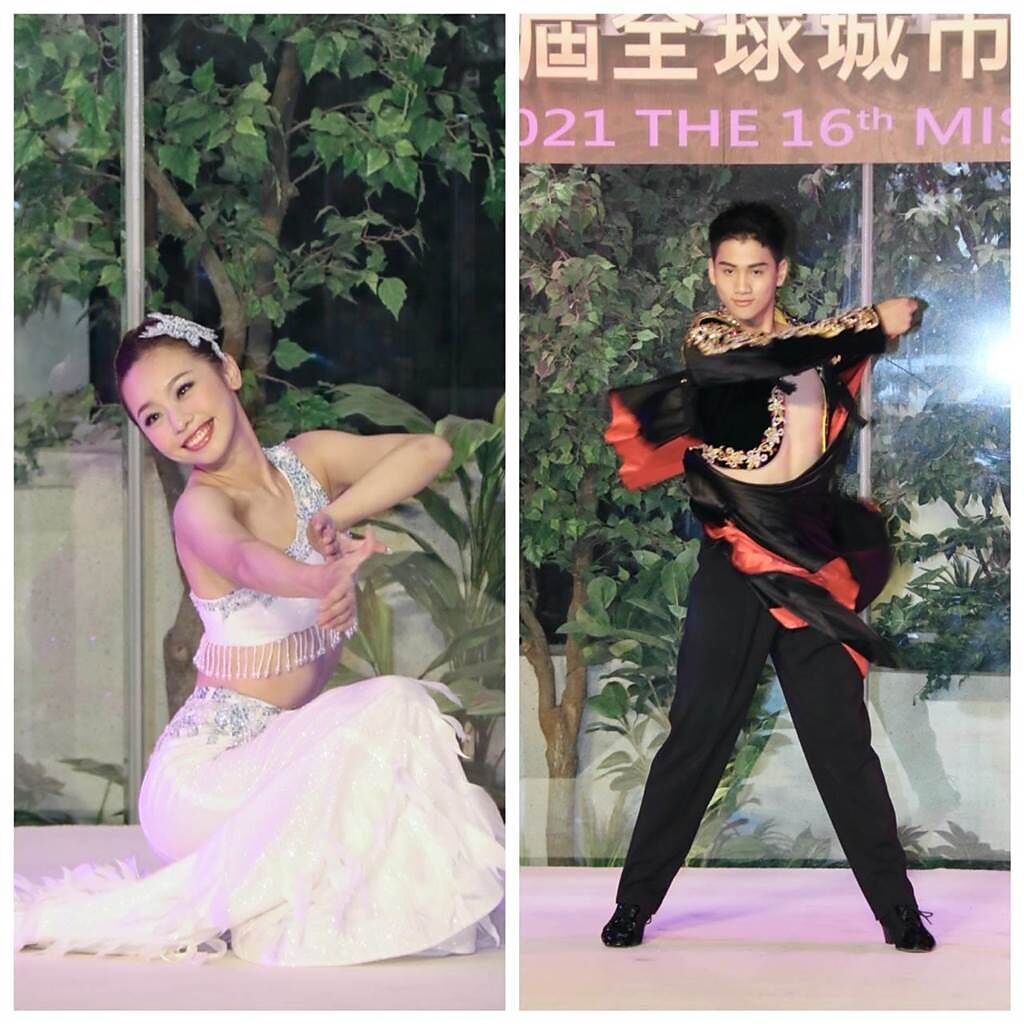 林士烜(右)在選拔賽上表演國標舞，獲得滿堂釆，左為参賽選手江姿霖。(中華全球城市選拔協會提供)