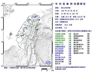 三分之二台灣有感 花蓮規模5.2地震 宜花投震度4級