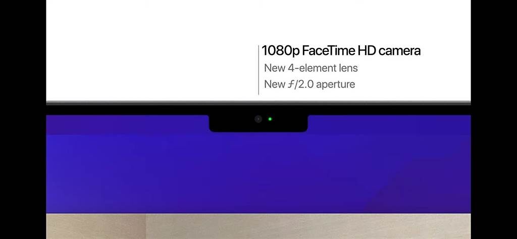 全新的MacBook Pro加入1080p HD鏡頭。（翻攝直播畫面）