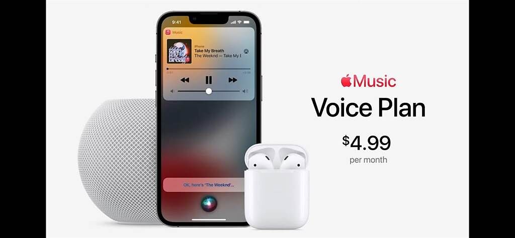全新的Apple Music訂閱方案「Voice Plan聲控」，定價75元／1個月，預計年底在台推出。（翻攝直播畫面）