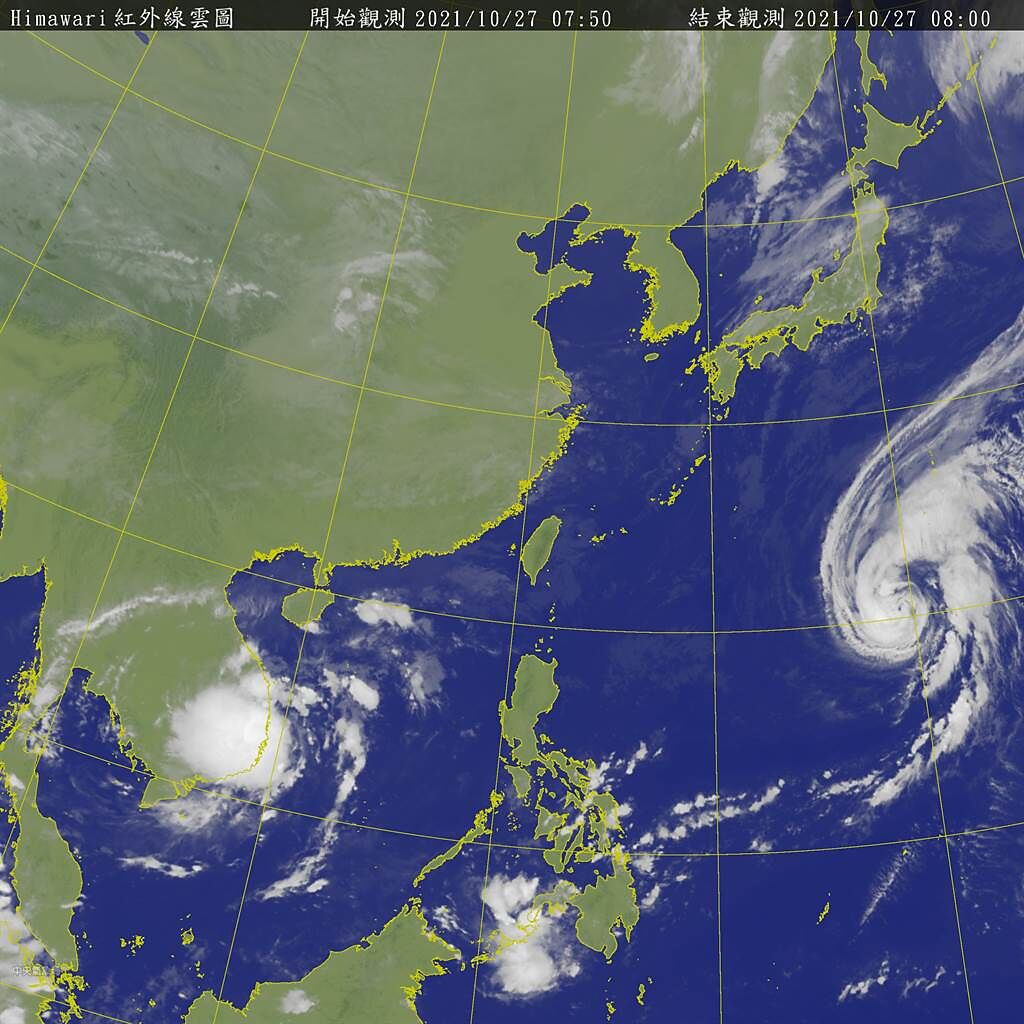 距離台灣東方1900公里的瑪瑙颱風，今天增強轉中颱，往日本東方海面前進。(翻攝自氣象局)