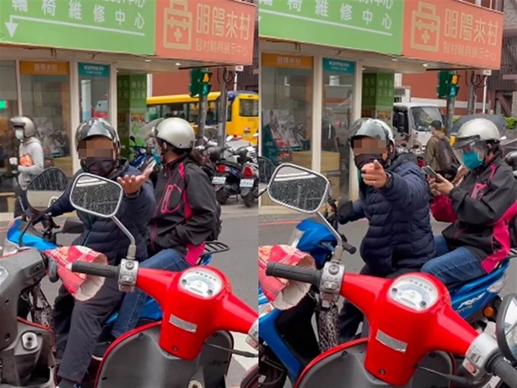 1名女子日前在台北市北投騎車欲停入一處車格，遭1名婦人強行以身體佔位，婦人狂嗆「我老公要停」，並辯她先看到車位的。（翻攝自臉書「爆料公社」）