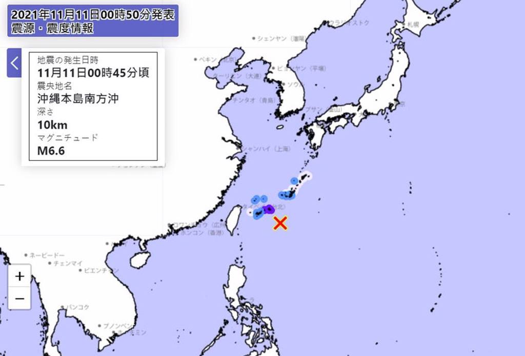 日本11/11  00:45發生規模6.6地震（圖／日本氣象廳）