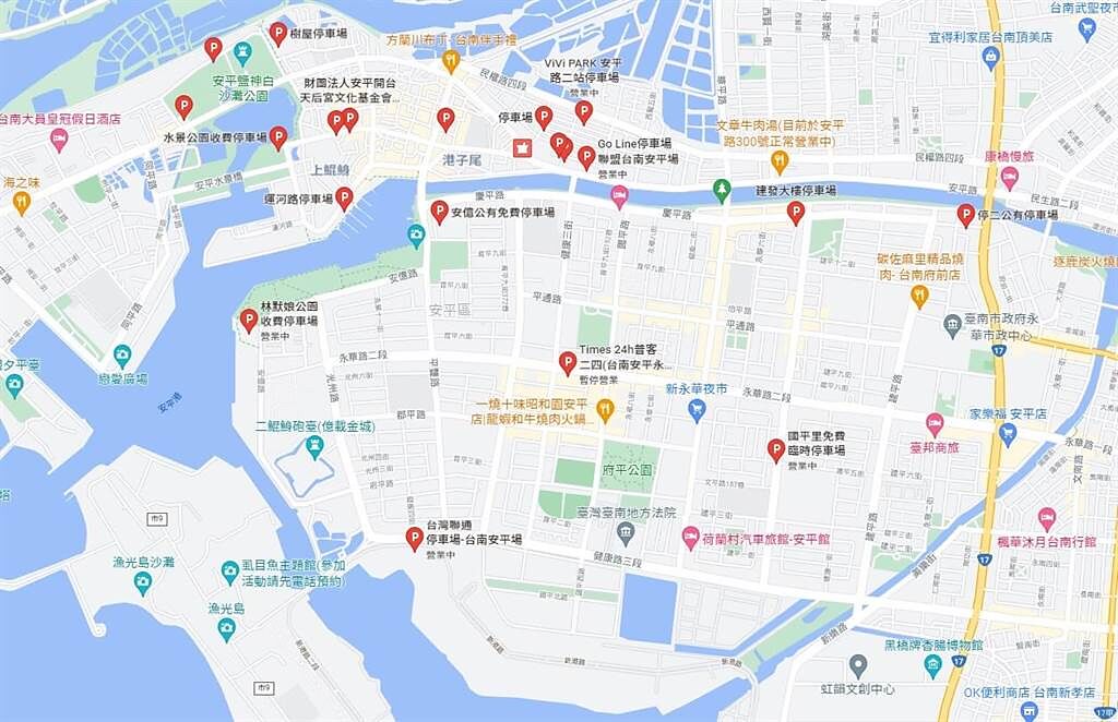 台南市警四分局表示，安平老街周邊有許多「免費停車場」。(警方提供／曹婷婷台南傳真)