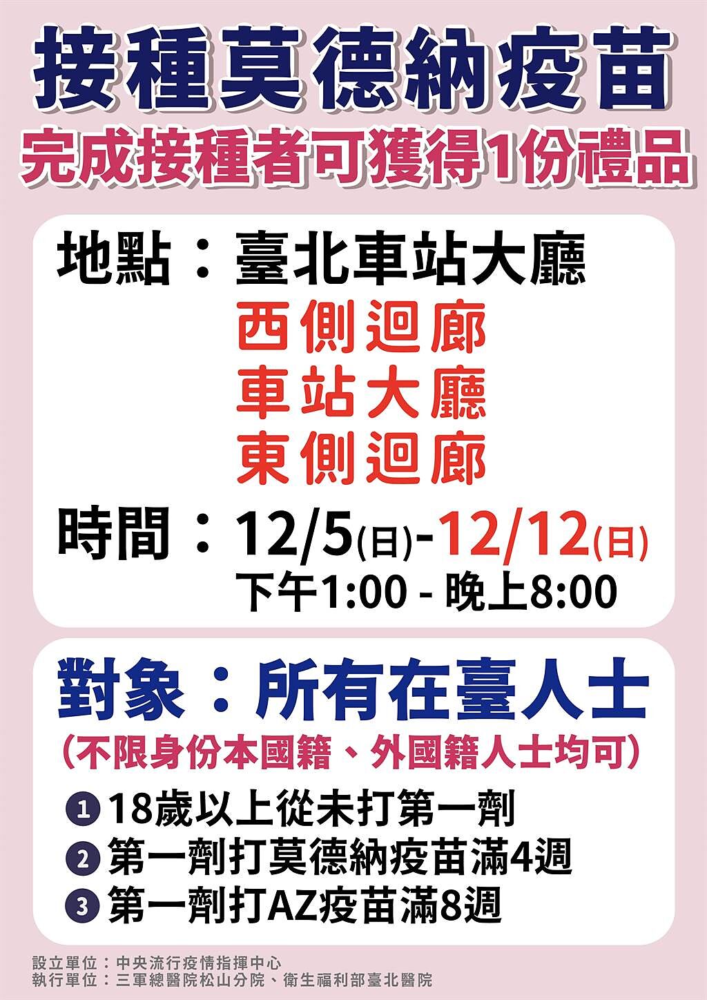台北車站打疫苗送百元全聯禮券，引發大批民眾打疫苗，指揮中心宣布今起改送禮品。（圖／指揮中心提供）