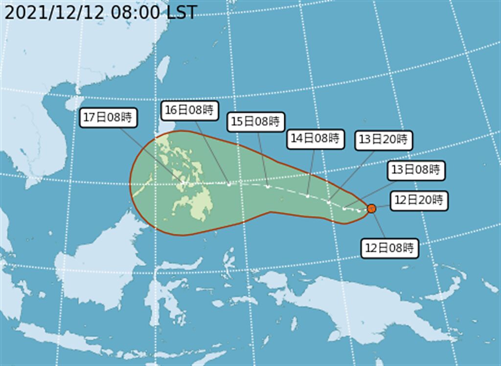 新颱「雷伊」最快明天生成，路徑網西潮南海前進，預計下周日至下周二(19至21日)會將南方水氣帶上來，恐全台有雨。(翻攝自 氣象局)
