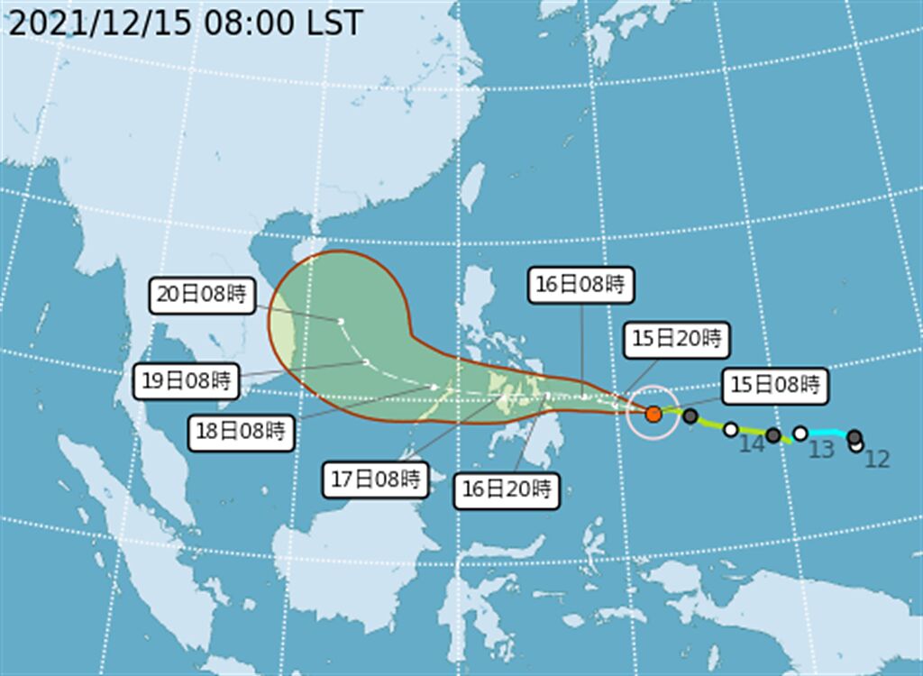 雷伊增強成中度颱風，將北轉逼近台灣。(翻攝自氣象局) 