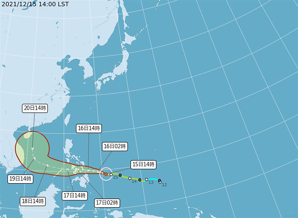 第22號颱風雷伊路徑潛勢預報。(圖/氣象局)