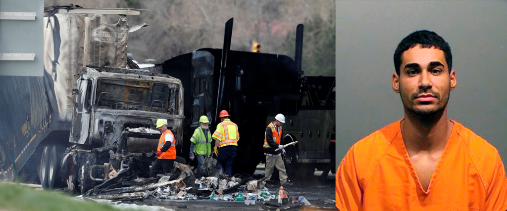 美國貨車司機梅德羅斯（右）2019年駕駛貨車在科羅拉多70號州際公路上發生重大事故。（圖／美聯社）