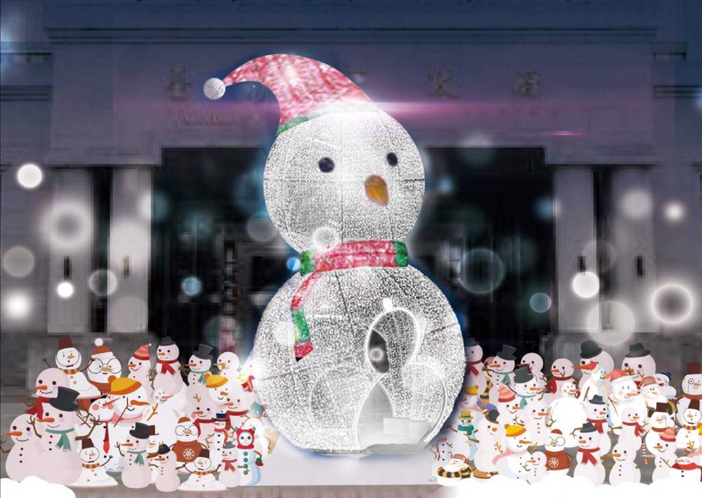 陽明大樓打造大雪人迎賓燈組/台中市政府提供