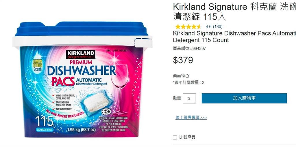 不少網友認為這款洗碗錠的味道可怕，但也有人認為恐是用量太多，建議減半使用即可。（圖／翻攝自Costco官網）