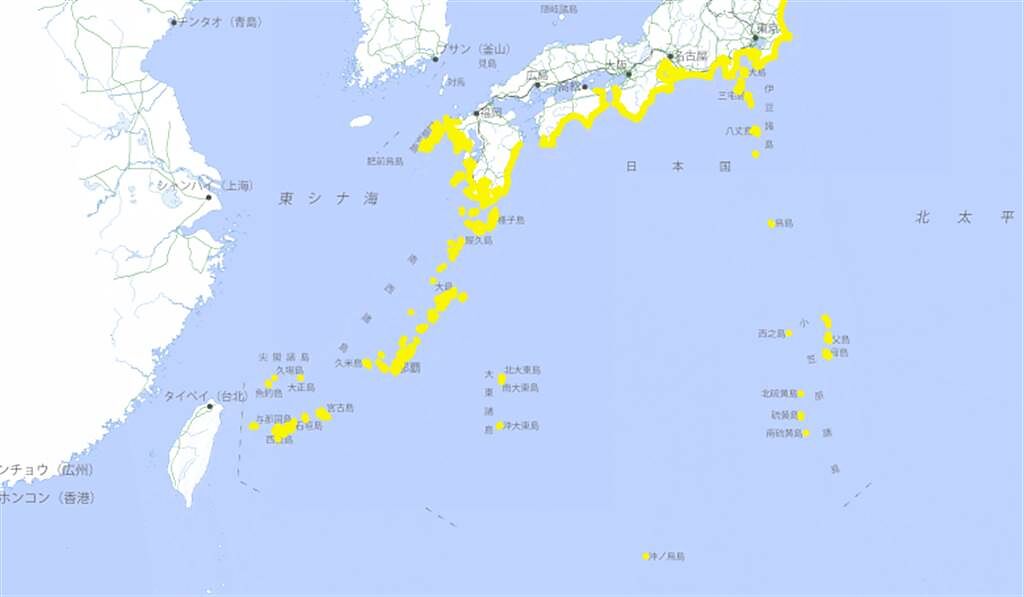 日本針對沿岸、離島發布海嘯警報，不過台灣並未觀測到明顯訊號。（翻攝日本氣象廳官網）