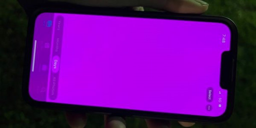 iPhone 13螢幕大規模的變粉紫色。(圖/翻攝自9to5mac)
