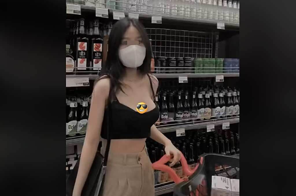 「仙女系正妹」逛超市照片瘋傳。（截自Tee nè (@teenefff) TikTok影片）