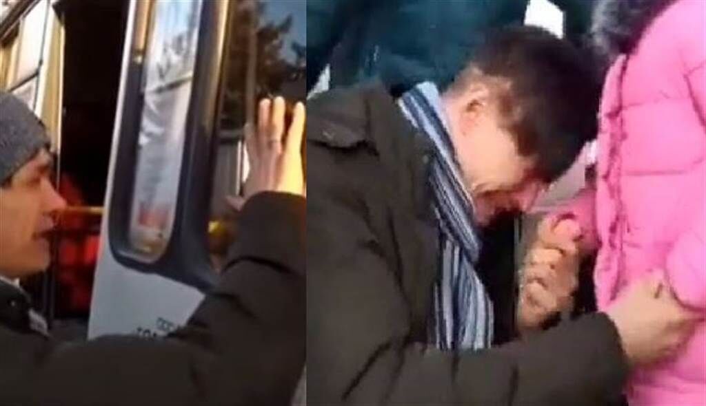 一名烏克蘭父親淚送家人到安全區，影片曝光哭翻眾人。（圖/翻攝自推特）