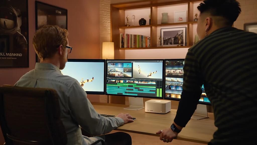 蘋果全新的Mac Studio最多可連接4個Pro Display XDR外加一台4K電視。（翻攝直播畫面）