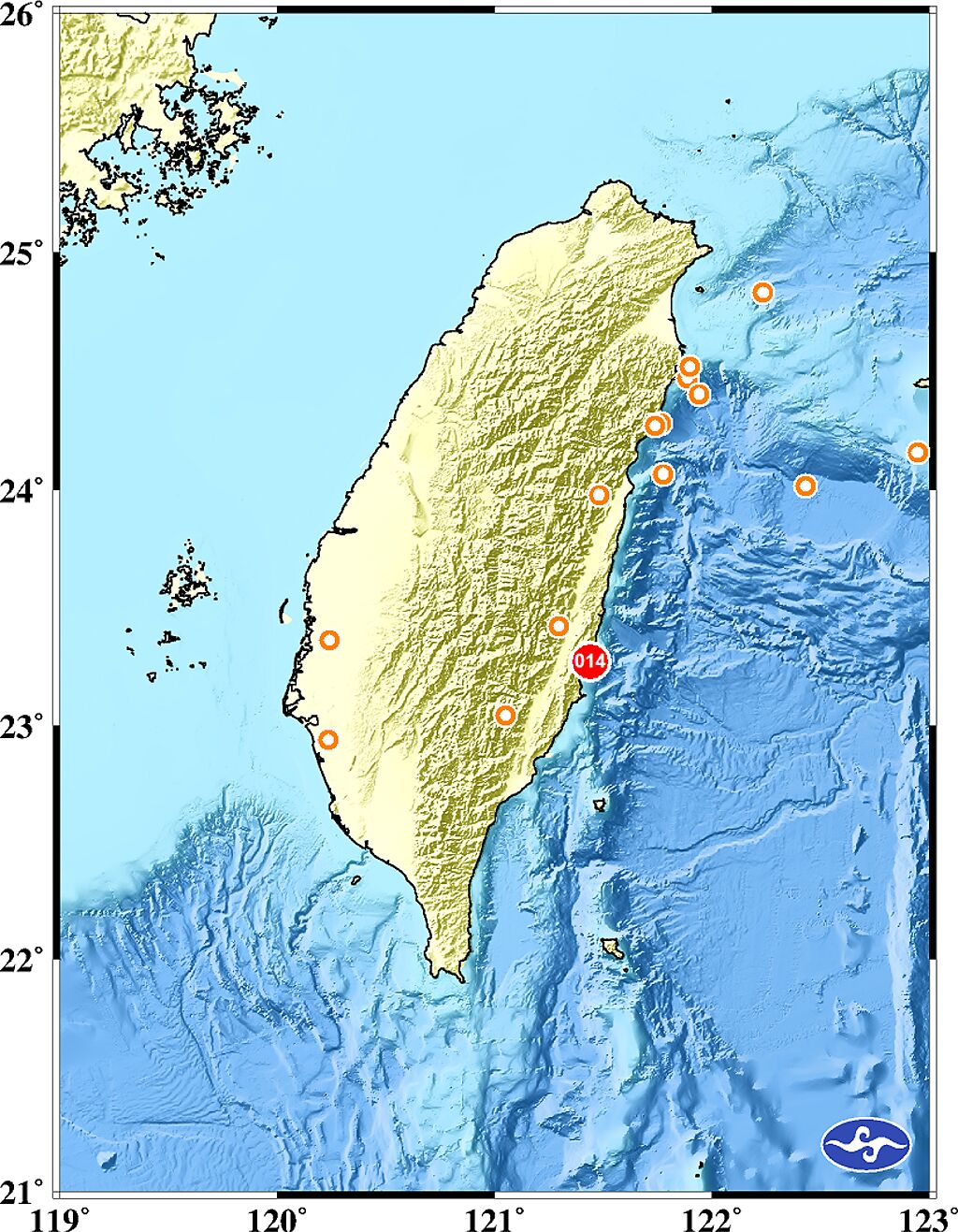 台東近海今(9日)晚間8點22分發生規模5.6的地震，臉書上又引起相關討論。(圖/氣象局)