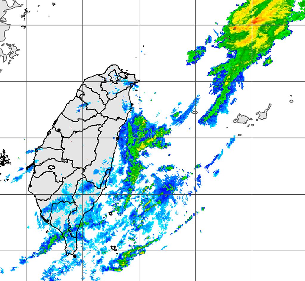 鋒面水氣東移，台灣上空已無明顯降雨。（中央氣象局提供）