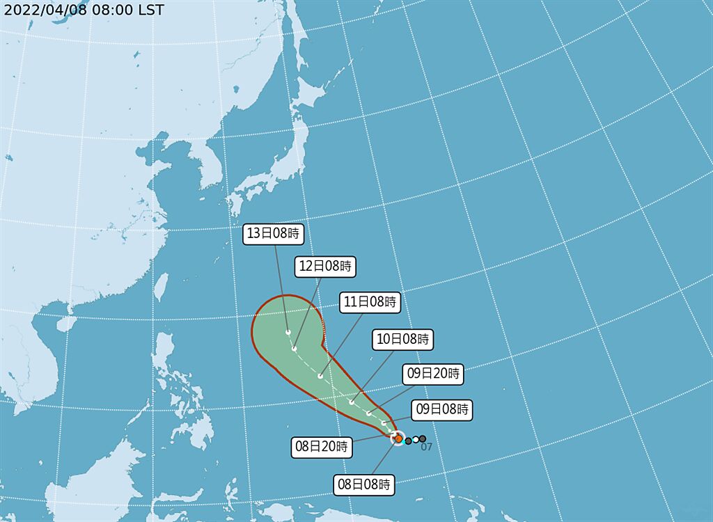 位於太平洋上的熱帶性低氣壓已升級為馬勒卡颱風。（翻攝自中央氣象局／林良齊台北傳真）