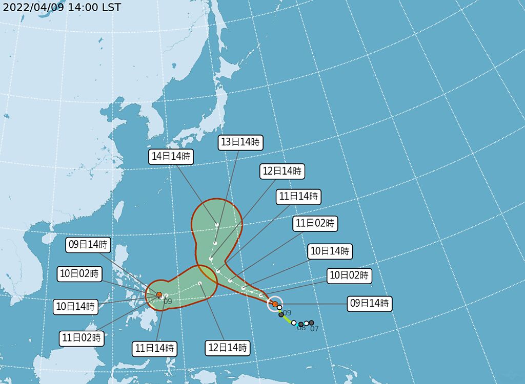 颱風馬勒卡（右）及熱帶性低氣壓TD03（左）路徑圖。（氣象局提供）