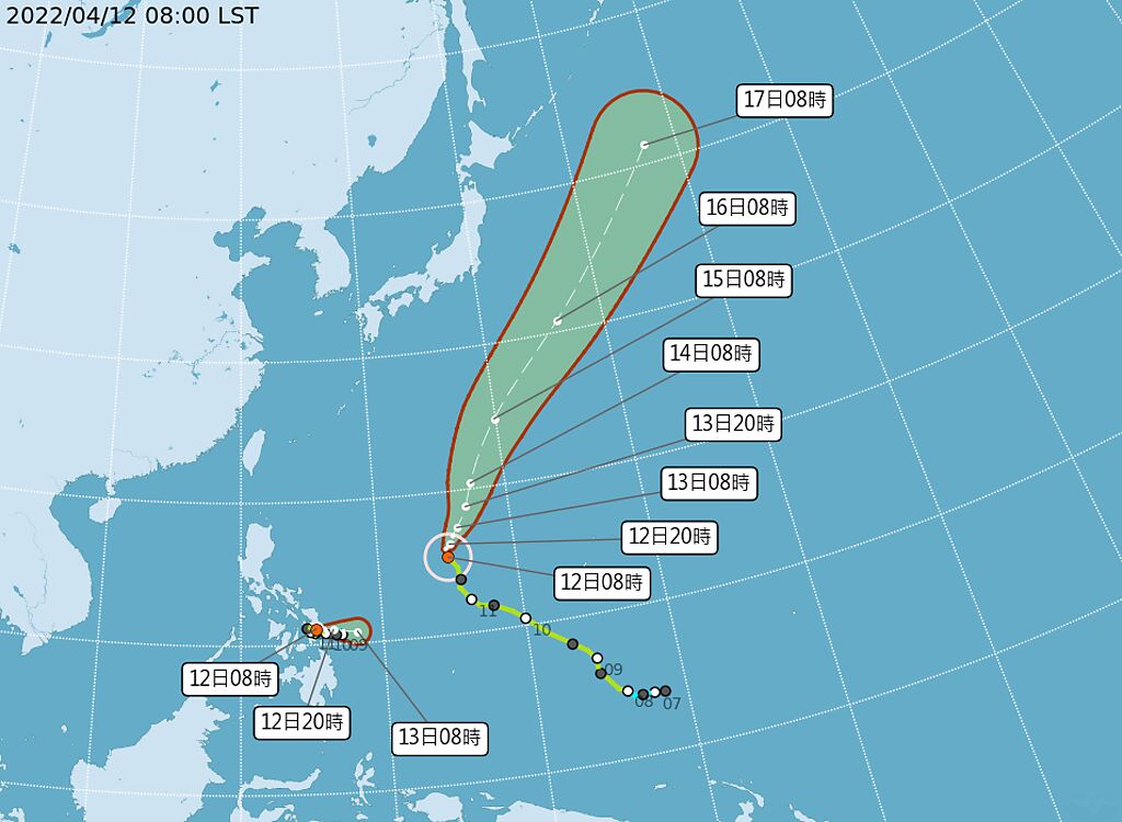 今年第1號颱風馬勒卡今早增強為中颱。(氣象局提供)