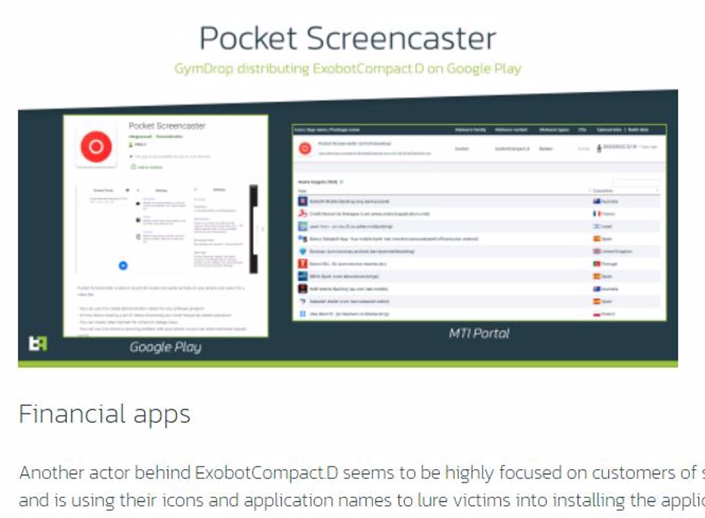 一款惡意軟體為Pocket Screencaster。（圖／翻攝自ThreaFabric官網）
