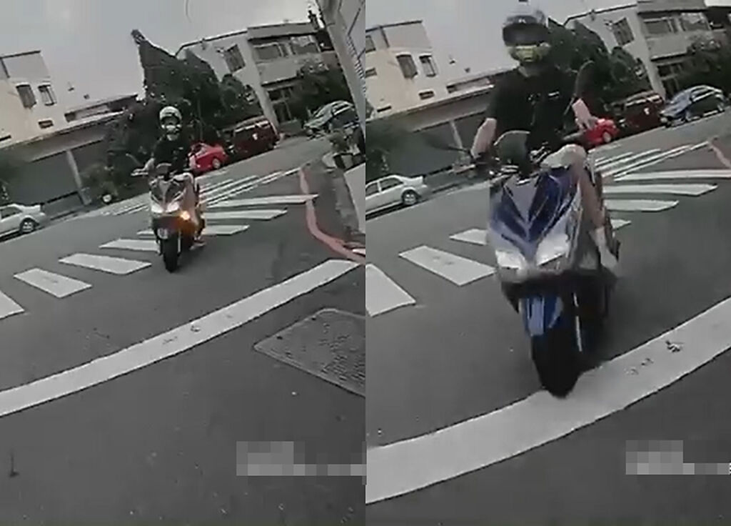 有輛BMW重機在路口遭少年騎士以「切西瓜」撞倒，網友一見驚呆「要賣腎了」。（翻攝自臉書重機車友 ❘ 各區路況、天氣回報中心）
