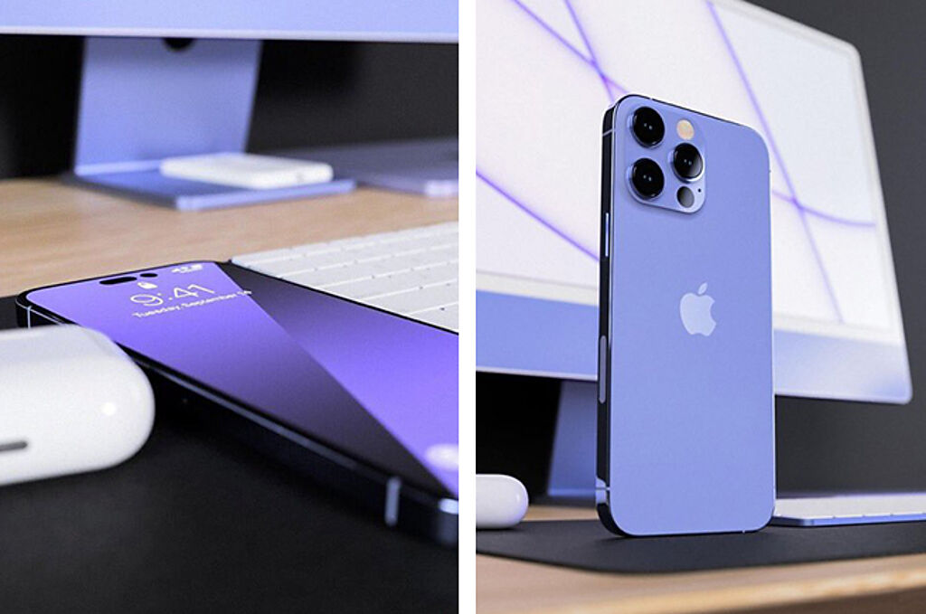爆料客曝光iPhone 14「莫蘭迪紫」渲染圖。（圖／翻攝推特）