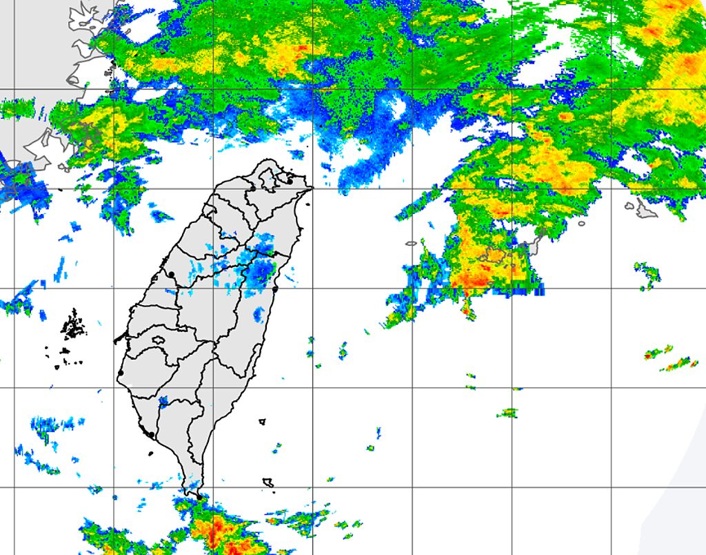 滯留鋒在海上發展，台灣出現短暫空檔。明起梅雨進駐，天氣轉不穩定。（中央氣象局提供）