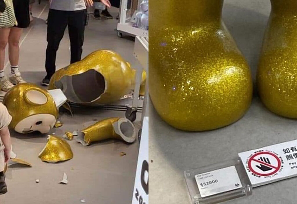 香港某知名公仔店，要價台幣20萬的巨型「天線寶寶」遭男童撞碎。（圖／翻攝自臉書屯門友）