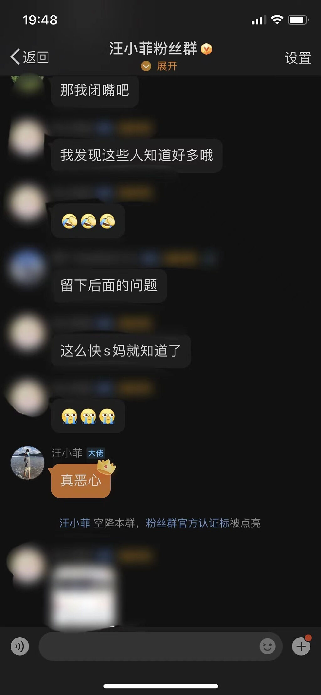 汪小菲今晚在粉絲群留言「真噁心」。（圖／微博）