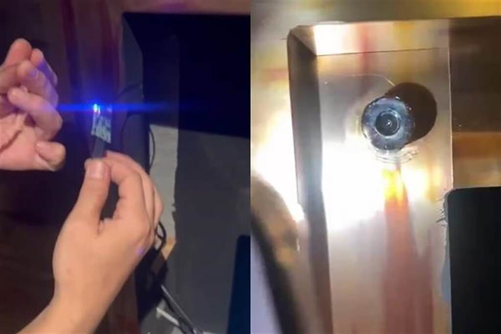 汽車旅館內的螺絲孔，被發現安裝針孔攝影機鏡頭。（翻攝●【爆廢公社公開版】●）