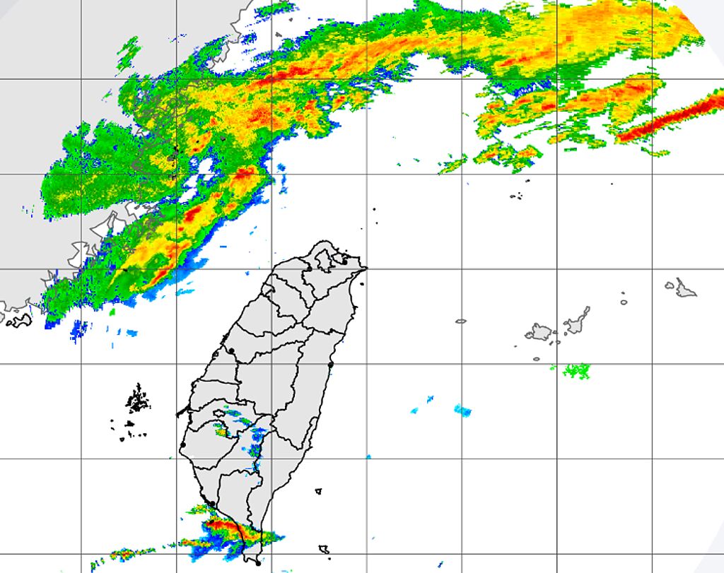 滯留鋒重返台灣，今起10天天氣不佳，恐有劇烈降雨。（中央氣象局提供）