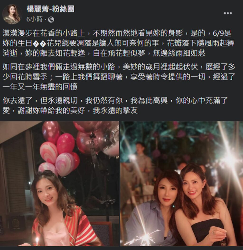 楊麗菁在劉真47歲冥誕曬昔日合照悼念。(楊麗菁-粉絲團臉書)