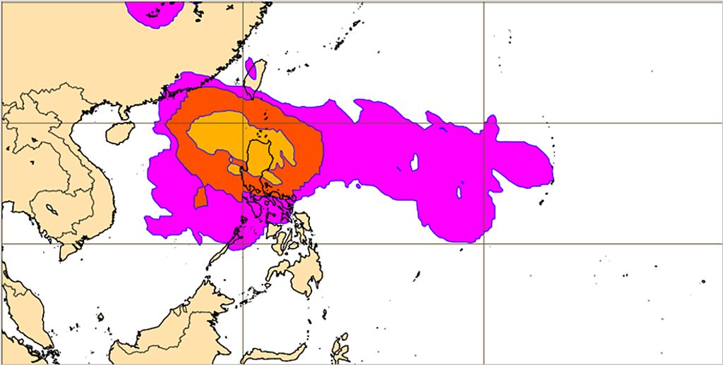 最新(20日20時)歐洲(ECMWF)系集模式30日20時模擬圖顯示，菲律賓東方海面至呂宋島一帶熱帶擾動發展的機率達30%。(翻攝自「三立準氣象· 老大洩天機」)

