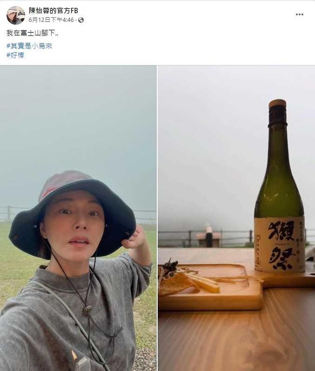 陳怡蓉日前PO出度假照，還放了一瓶酒，但無法確認有沒有喝。（圖／翻攝自陳怡蓉的官方FB）
