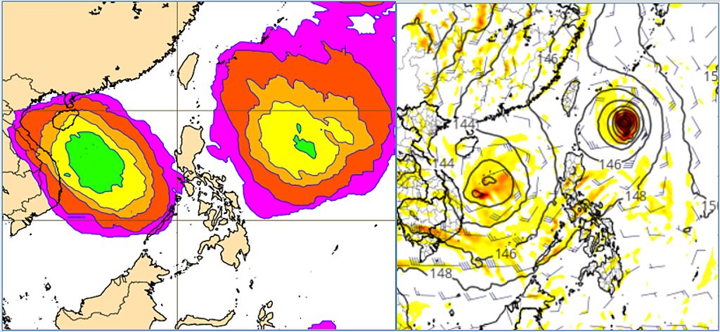 根據最新歐美模式模擬圖顯示，下周菲律賓東方至南海海面仍是有利熱帶擾動發展的海域。（圖／翻攝自「三立準氣象· 老大洩天機」）