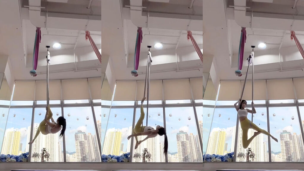 謝熙婷在18秒空中瑜珈片中，展現超高難度動作。(圖/謝熙婷 IG)
